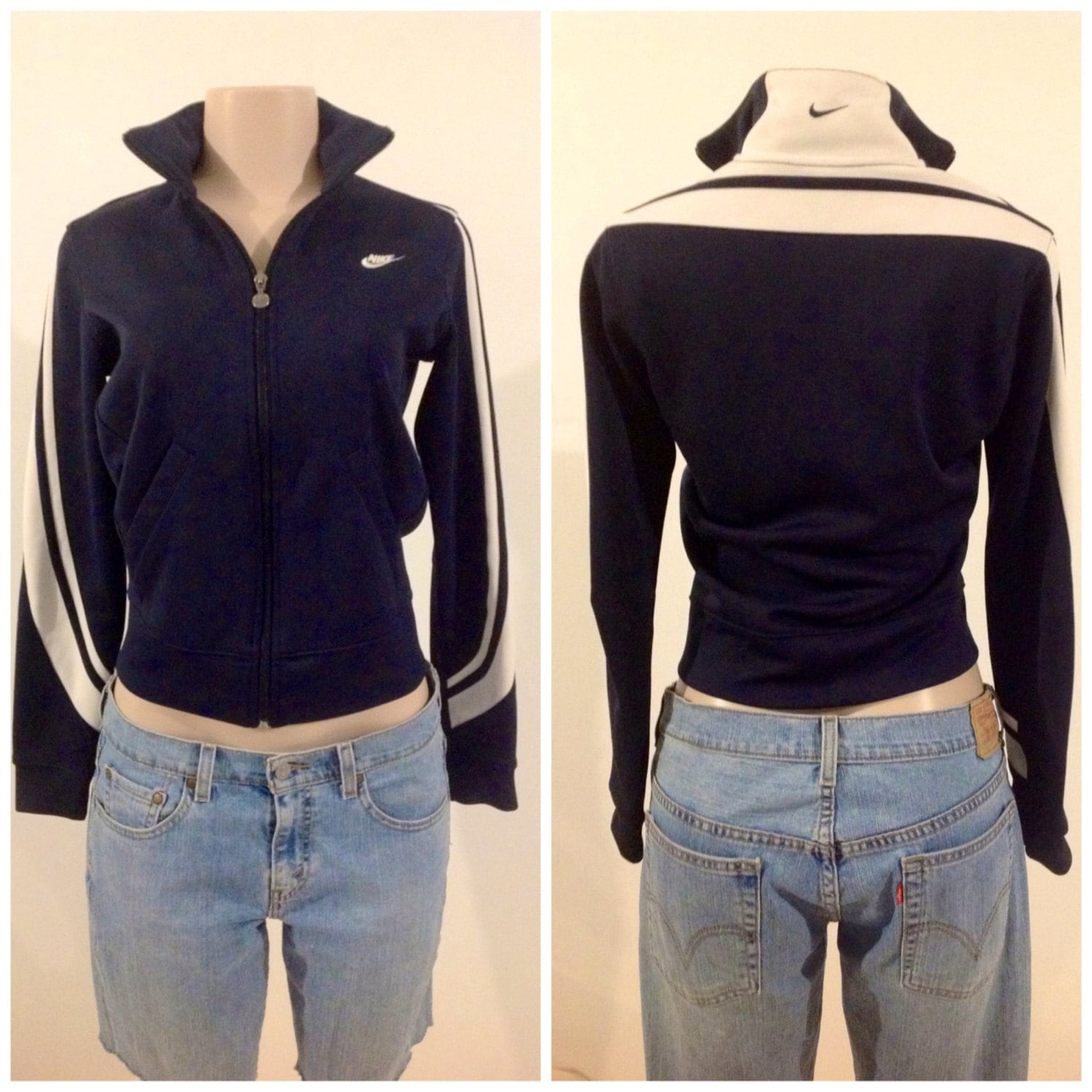 1990Er Jahre Nike Navy & White Warm-Up Jacke 1990Er Jahre Nike Navy & White Warm-Up Jacke von RozzCloset