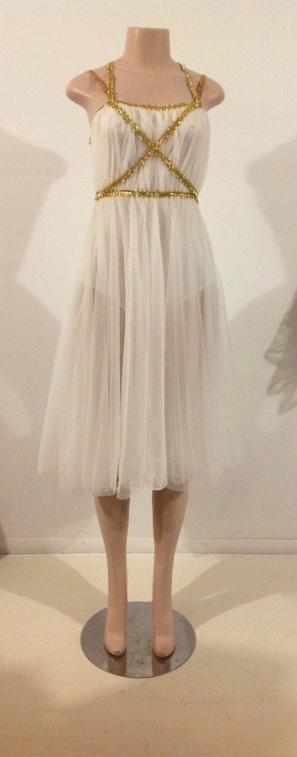 Damen Teens Weiß Schiere Chiffon Mit Gold Trim Ballerina Tanzkleid von RozzCloset