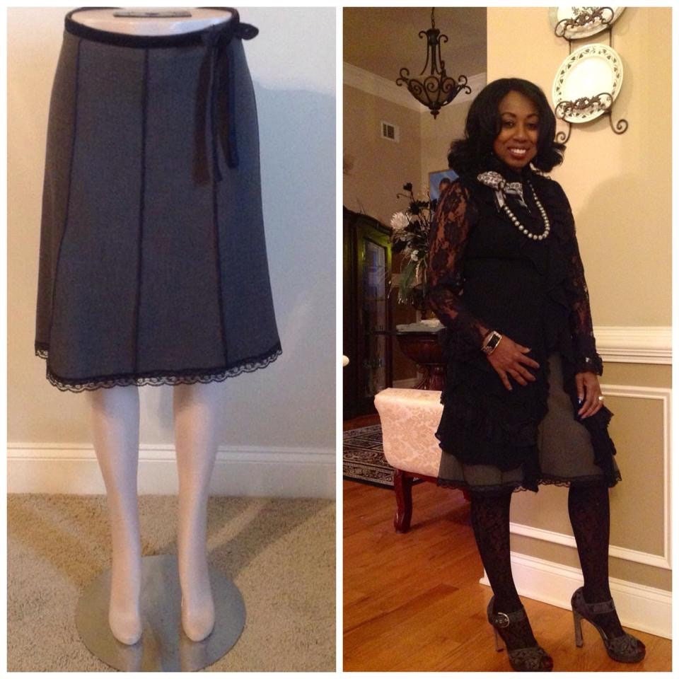 Grauer Rock Mit Angebrachtem Samtbesatz Taillenschleife Seitlich Gebunden Und Spitzensaem Grauer Rock Mit Angebrachtem Samtbesatz Taillenschleife Seitlich Gebunden Und Spitzensaem von RozzCloset