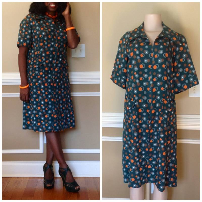 Jäger Grün Und Orange Vintage Kleid Jäger Grün Und Orange Vintage Kleid von RozzCloset
