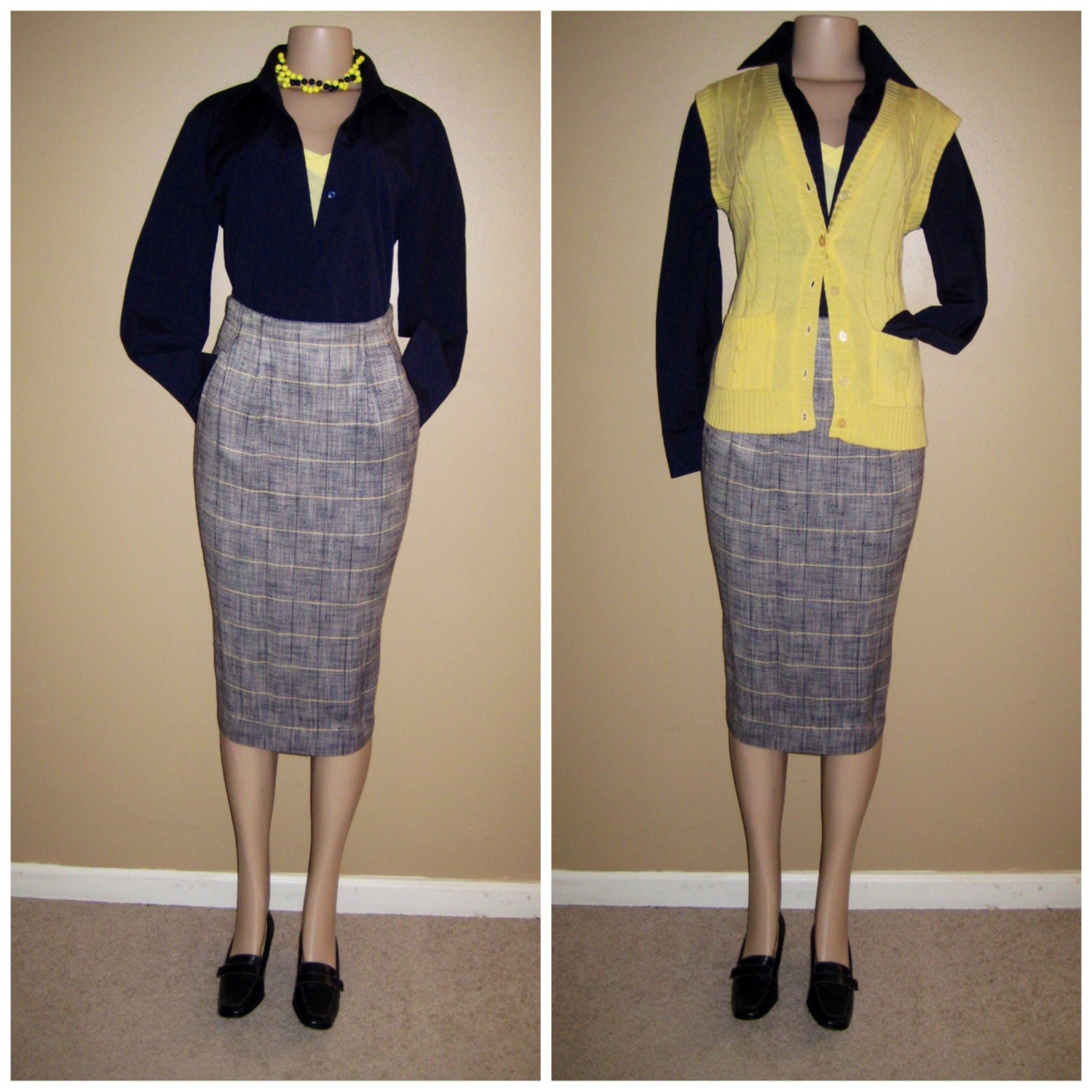 Navy Blau Karierter Vintage Rock Auf Bleistiftoptik Navy Blau Karierter Vintage Rock Auf Bleistiftoptik von RozzCloset