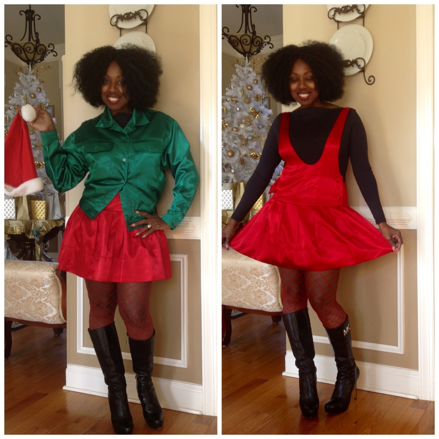 Sankt Helfer Zwei Stück Grün & Rot Satin Optik-Outfit Sankt Helfer Zwei Stück Grün & Rot Satin Optik-Outfit von RozzCloset