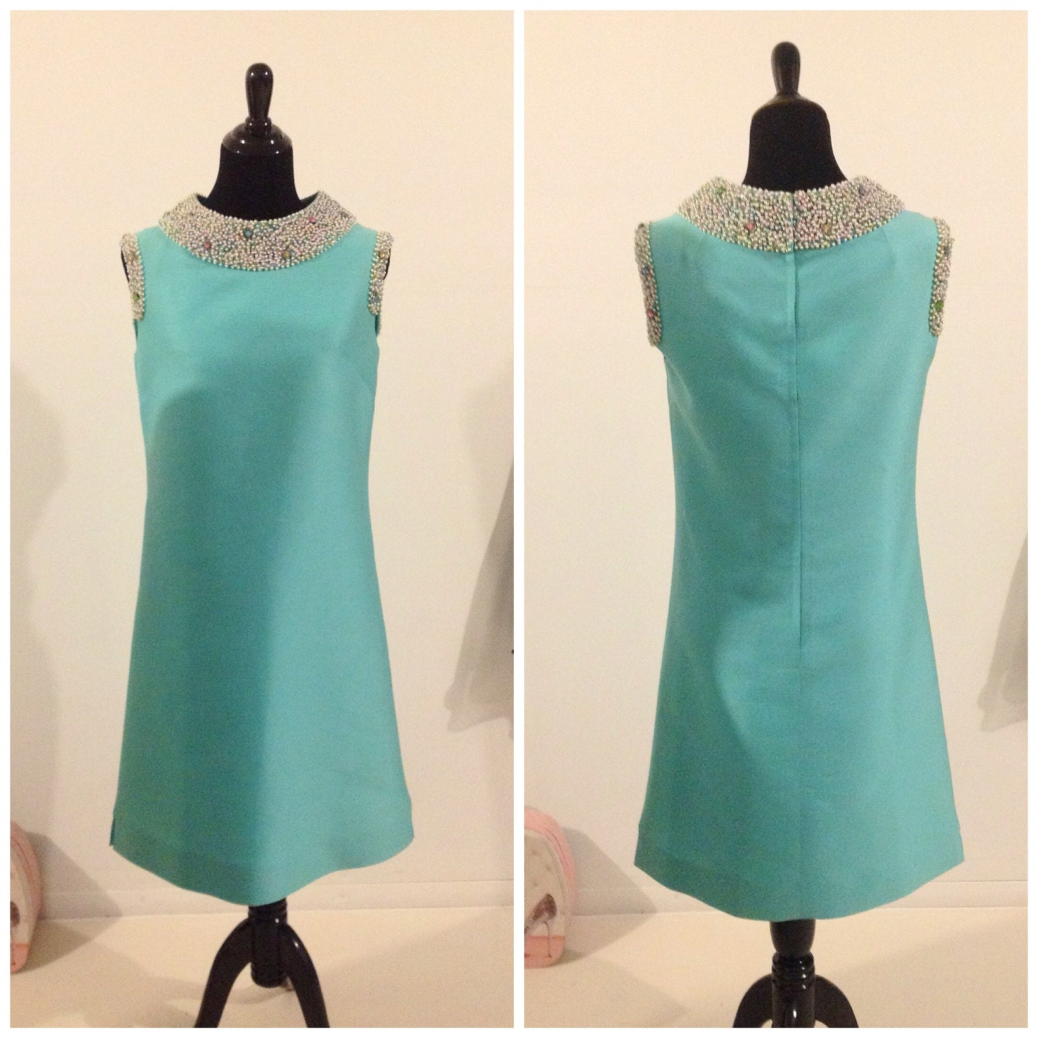 Schönes Kleid Farbe Zahm Teal Ärmellos Mit Perlen Hals Schultern Manschette Schönes Kleid Farbe Zahm Teal Ärmellos Mit Perlen Hals Schultern Manschette von RozzCloset