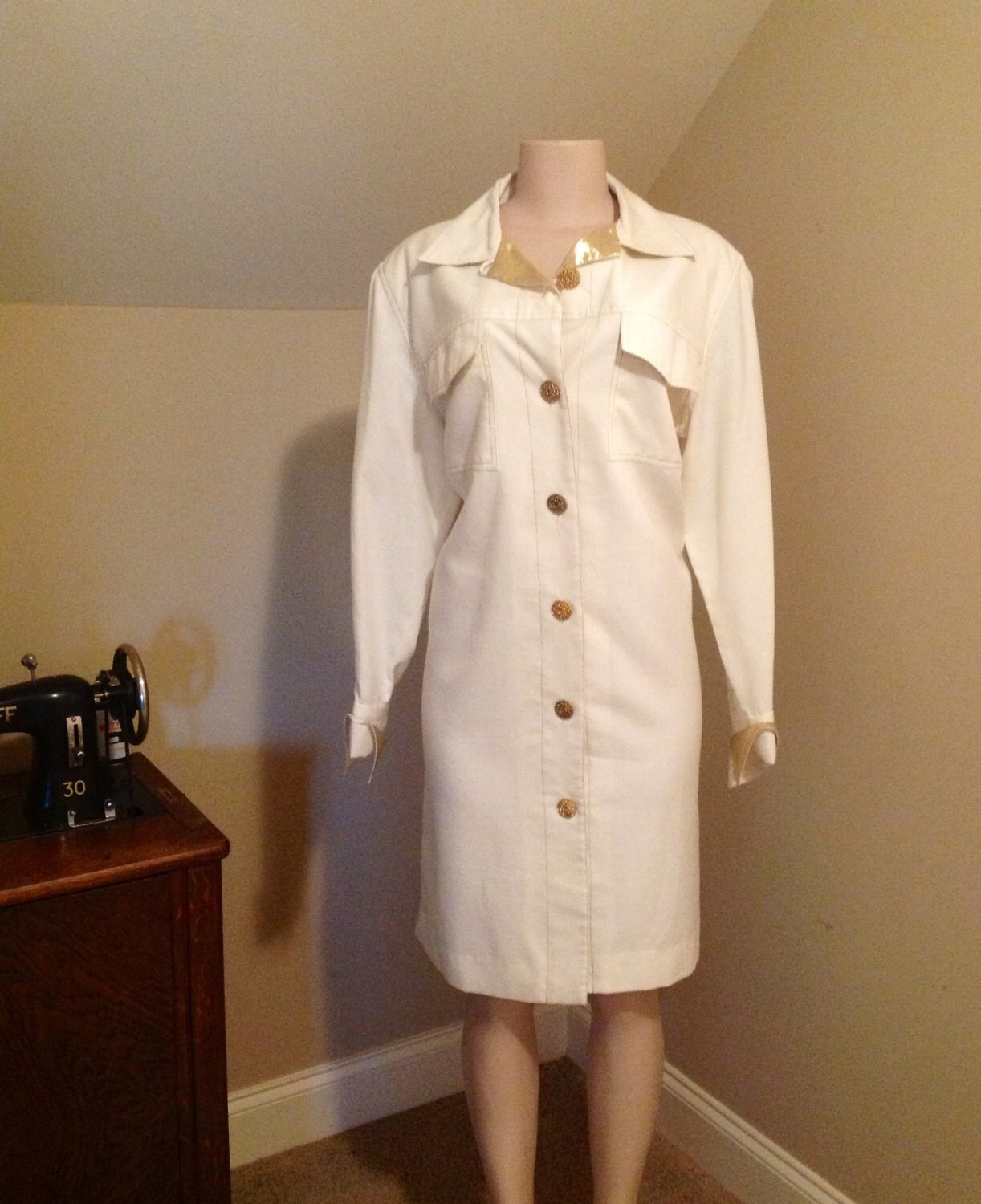 Sommer Sale David Warren Aus New York Creme Und Gold Shirt Kleid Sommer Sale David Warren Aus New York Creme Und Gold Shirt Kleid von RozzCloset