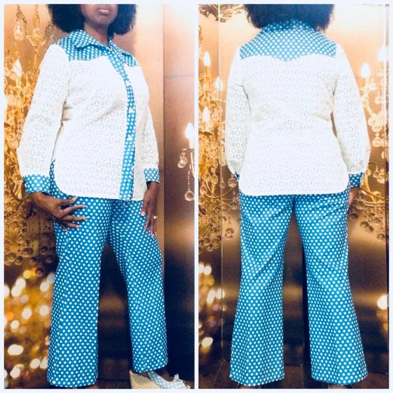 True Vintage Blau Mit Weißen Polkadots Pant Set/ Anzug True Vintage Blau Mit Weißen Polkadots Pant Set/ Anzug von RozzCloset