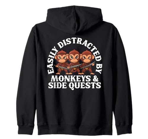 Rpg Gamer Affen Ablenkung Während Side Quest Kinder Herren Kapuzenjacke von Rpg Gamer Affen Side Quest Ablenkung Nerdig