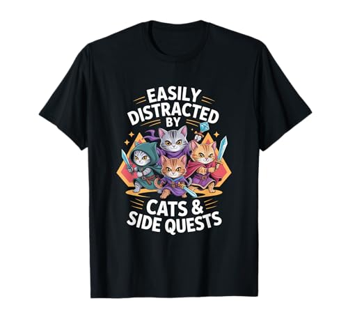 Rpg Gamer Katzen Ablenkung Side Quest Nerdiges Herren Damen T-Shirt von Rpg Gamer Katzen Side Quest Ablenkung Nerdig