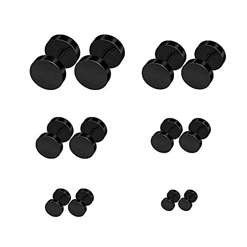 5-10 mm kleine Kinder gefälschte Schwarze Frauen 6PCS Stahl Ohrringe aus rostfreiem Stahl für Stöpsel Granat Ohrringe Silber (Black, One Size) von Rpporm