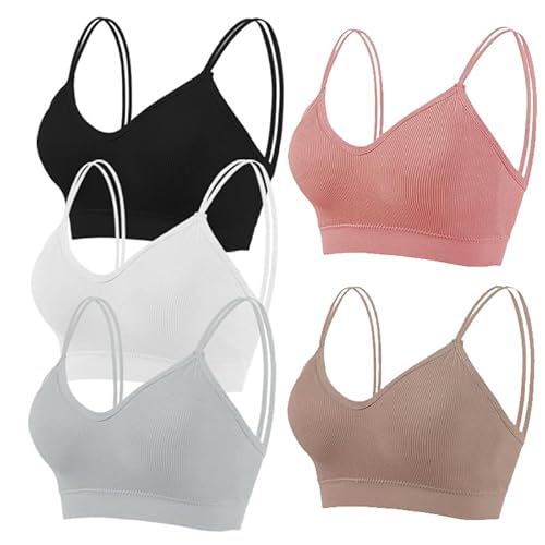 5 Stück Sports Bra Damen Set Ohne Bügel Spaghettiträge Bustier Soft BH Für Yoga Fitness Schlaf BH Set Strech Bra Top von Rpporm