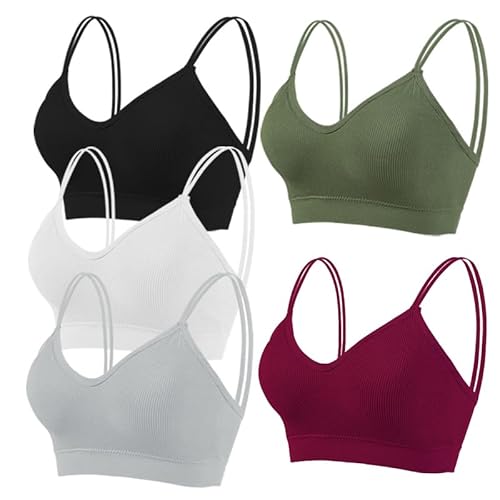 5 Stück Sports Bra Damen Set Ohne Bügel Spaghettiträge Bustier Soft BH Für Yoga Fitness Schlaf BH Set Strech Bra Top von Rpporm