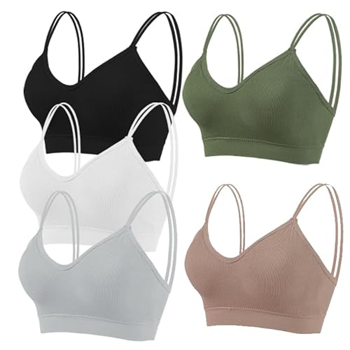 5 Stück Sports Bra Damen Set Ohne Bügel Spaghettiträge Bustier Soft BH Für Yoga Fitness Schlaf BH Set Strech Bra Top von Rpporm