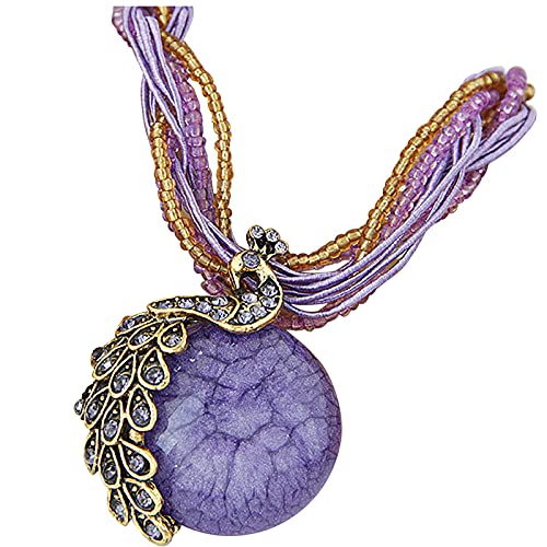 Aussage Geschenk Strass Pfau Zubehör Damen Halskette Bohemian Anhänger Halsketten & Anhänger Coole Ketten Für Mädchen (Purple, One Size) von Rpporm