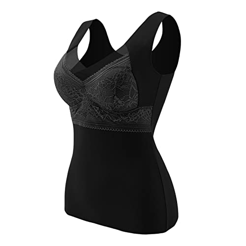 BH Push Up Ärmellose Thermo-Shirts für Frauen mit Nicht abnehmbarem, integriertem BH mit V-Ausschnitt, Weste, Fleece-gefütterte Unterwäsche, Thermo-Tanktops, Thermoshirt Damen Winter von Rpporm