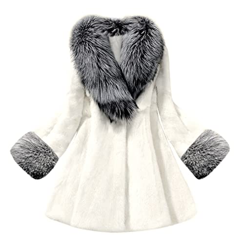 Damen Faux Pelz Jacke Kurze Elegant Pelzmantel Winter Kunstpelz Coat Kunstfell Warm Plüschjacke Winterjacke Pelzige Spleißjacke Kunstpelz Poncho Strick Schal Stola Warm Cape Cardigan (X2-White, XXXL) von Rpporm