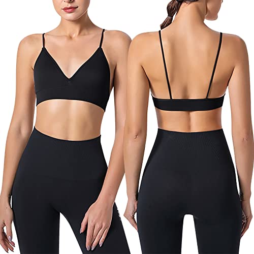 Damen Sport BH Rückenfreier Gepolstert Bustier BH Damen Ohne Bügel Nahtlose Yoga Bra Top Spaghettiträger Bralette Low Support Bra Gym BH Crop Top für Workout Fitness Joggen von Rpporm