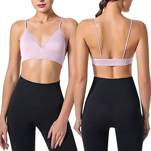 Damen Sport BH Rückenfreier Gepolstert Bustier BH Damen Ohne Bügel Nahtlose Yoga Bra Top Spaghettiträger Bralette Low Support Bra Gym BH Crop Top für Workout Fitness Joggen von Rpporm