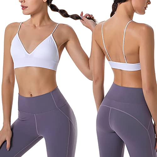 Damen Sport BH Rückenfreier Gepolstert Bustier BH Damen Ohne Bügel Nahtlose Yoga Bra Top Spaghettiträger Bralette Low Support Bra Gym BH Crop Top für Workout Fitness Joggen von Rpporm