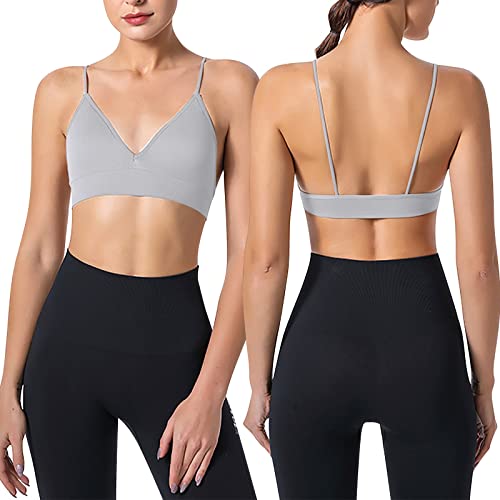 Damen Sport BH Rückenfreier Gepolstert Bustier BH Damen Ohne Bügel Nahtlose Yoga Bra Top Spaghettiträger Bralette Low Support Bra Gym BH Crop Top für Workout Fitness Joggen von Rpporm