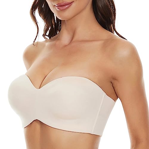 Damen Trägerloser BH Ohne Bügel Große Größe Abnehmbare Träger Gepolsterter Bralette BH Nahtlose Bandeau Starker Halt Push Up BH mit Abnehmbaren Trägern Tube Top von Rpporm