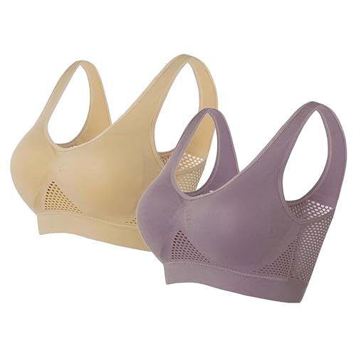 Rpporm 2er Pack Sport BH Bustier Damen Bralette Nathloser mit Gepolstert Sportbekleidung Ohne Bügel Atmungsaktiv Schlaf Still Soft Bra Sport-BHS Top für Joggen Yoga Jumping Fitness Lauf von Rpporm