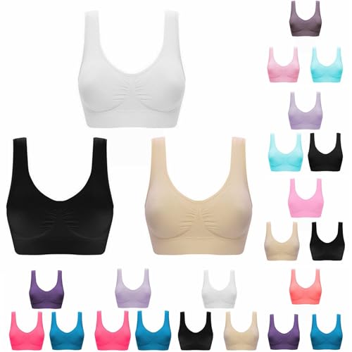 Rpporm 3er Pack Sport BH Damen Bustier Ohne Bügel Klassische Frauen Große Brüste Sports Bras Große Größen Crop Top Tanktops Atmungsaktiv Joggen Yoga Jumping Fitness Training von Rpporm