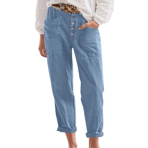 Rpporm Angebote Klamotten Leinenhose Damen 7/8 Sommerhose Baumwolle Leinen Freizeithose Stoffhose Strandhose Mit Taschen Caprihose Weite Stoffhose Damen Jeans Mit Gummizug Damen von Rpporm