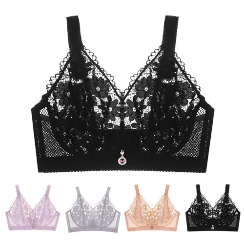 Rpporm BH Damen Ohne Bügel Lace Bra Bequem BH Große Größen Komfort Starker Halt BH Große Brüste Minimizer Frauen Bra Soft Übergrößen Spitze BH von Rpporm