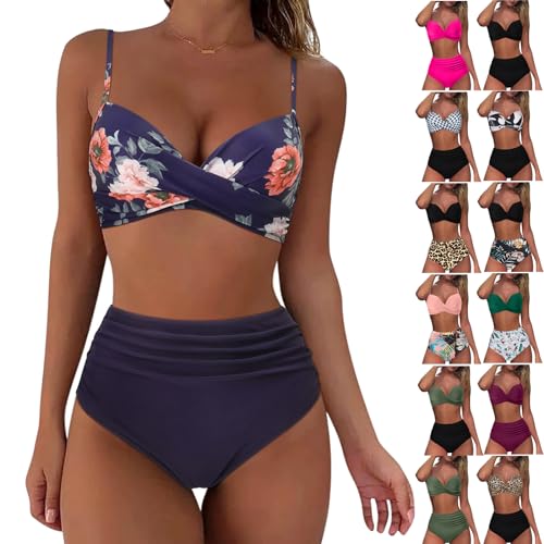 Rpporm Bikini Set Damen Badeanzüge Bademode Zweiteiliger Badeanzug Crossover Bustier Push Up Bikini Oberteil mit Bauchweg High Waist Badeshorts Sexy Schwimmanzug Strandmode Swimsuit von Rpporm