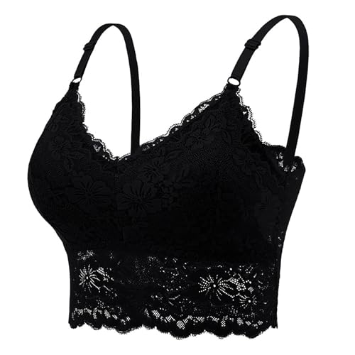 Rpporm Damen BH Ohne Bügel Camisole Crop Tops Sexy Spitze Bauchfrei Camilose Top Spaghettiträger Cropped Oberteil V-Ausschnitt Spitzentop Bralettes Untertops Ärmellose Sommer Cami Tank Top Sport BH von Rpporm