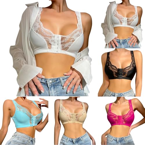 Rpporm Damen BH Vorderverschluss Große Größen Ohne Bügel Spitze BH Komfort Minimizer BH Funktioneller Bra Racerback Kompressions BH Starker Halt Rückenstütze Klassischer BH von Rpporm