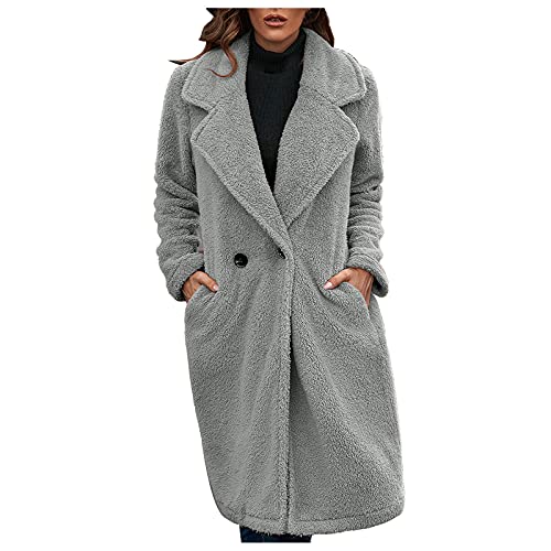 Rpporm Damen Bouclé Mantel Zweireiher Rerverskragen Sherpa Knopfleiste Kurzmantel Lang Einfarbig Vorne Offen Lange ÄRmel Faux Wolle Mantel Mit Taschen Cardigan Jacke Plüsch Oberbekleidung von Rpporm