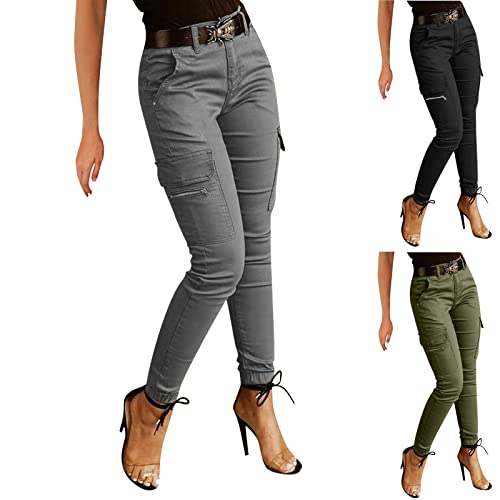 Rpporm Damen Cargohose Jogginghose mit Taschen Sporthose Workwear Leichter Cargo Hose Skinny Fit Wanderhose Outdoorhose Streatwear Freizeithose von Rpporm