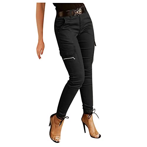 Rpporm Damen Cargohose Jogginghose mit Taschen Sporthose Workwear Leichter Cargo Hose Skinny Fit Wanderhose Outdoorhose Streatwear Freizeithose von Rpporm