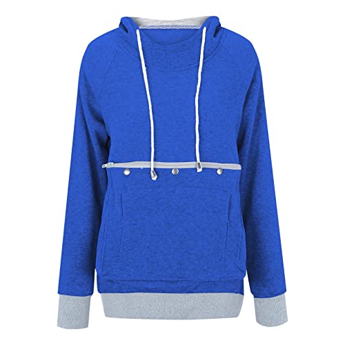 Rpporm Damen Pullover Kapuzenpullover mit Katzen Hund Tasche Hundetasche Katze Sweatshirt Pulli Hoodie Kapuze Katzenpulli Beutel Langarm Wintermantel große größen Kuschelig Warmer (H1-Blue, L) von Rpporm