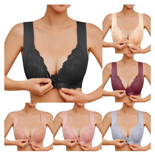 Rpporm Damen Push Up BH mit Vorderverschluss Ohne Bügel V-Ausschnitt Bralette Floraler Spitze BH Soft Cup Große Größen Minimizer BH Atmungsaktiver Ultrakomfortabler Vollschalen Schlaf Bra Komfort BH von Rpporm