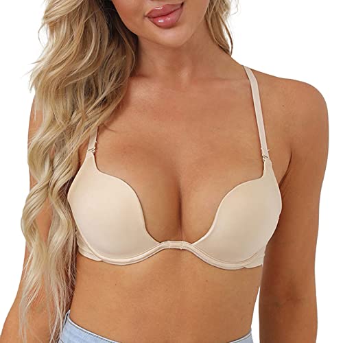 Rpporm Damen Rückenfreier BH U-förmig Plunge BH Sexy Push Up Bra Multiway Convertible Unterwäsche Eleganter Unsichtbarer BH Für Rückenfreie Kleid von Rpporm