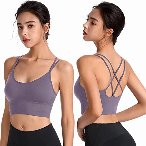 Rpporm Damen Sport BH Yoga Bra mit Gepolstert Nahtlose Ohne Bügel Spaghettiträger Cross Back Design Atmungsaktiv Push Up BH Sport Bra Top für Yoga Gym Fitness Joggen Lauf von Rpporm