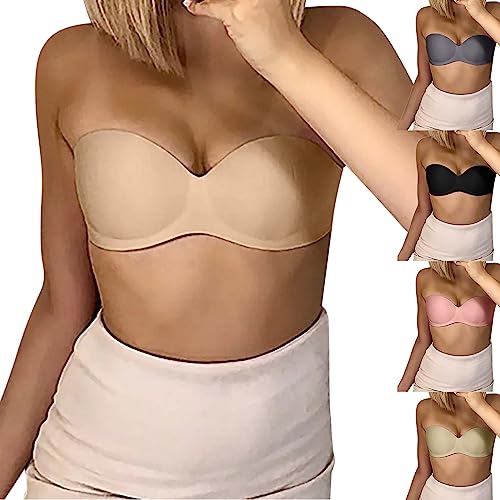 Rpporm Damen Trägerloser BH ohne Bügel Gepolsterter Bralette Große Größen Nahtlose Bandeau BH Push Up Non-Slip Tube Top BH von Rpporm