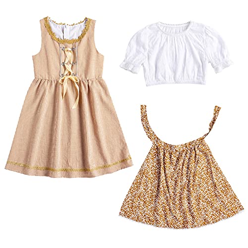 Rpporm Dirndl Damen Dirndlkleid Kinder Kleinkind Baby Mädchen Sommer Das Oktoberfest Baumwolle Kurzarm Tops Schürze Prinzessin Kleid Outfits Kleidung Maus Jogginganzug Kinder (Yellow, 2-3 Years) von Rpporm