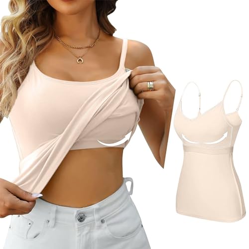 Rpporm Prime Angebote des Tages Heute blitzangebote Unterhemden Damen Baumwolle Spaghettiträger Top Große Größen Basic Tank Top Mit Integriertem BH Verstellbaren Camisole Hemd Trägertop Trägershirt von Rpporm