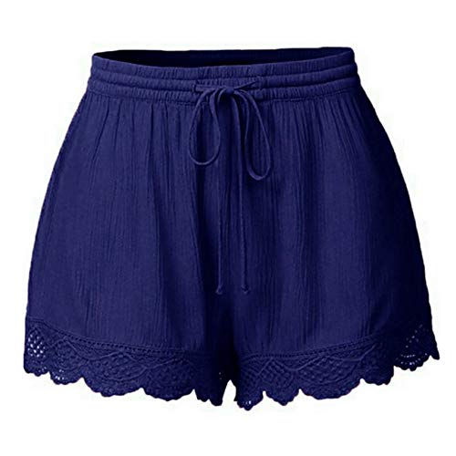 Rpporm Sommerurlaub Must Have Shorts Damen Sommer Lässige Kurze Hose High Waist Kordelzug Elastische Taille Spitze Freizeit Strand Stoffhose Leichte Luftig Hotpants Shorts Damen Schwarz von Rpporm