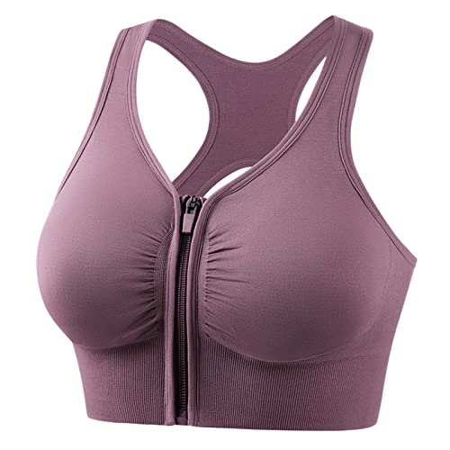 Rpporm Sport BH Vorne Verschließbar Große Größen Ohne Bügel Starker Halt Workout Yoga Bra Gym Sport BH Mit Reißverschluss Damen Fitness Push Up Gepolstert von Rpporm