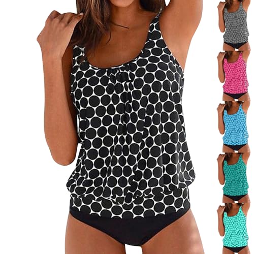 Rpporm Tankini Damen Bauchweg Bademode Set Push Up Bauch Weg Tankini Oberteile mit Badeshorts Sets Blumenmuster Gepolsterte Elegant Strandkleid Strandmode Badeanzug für Frauen Große Größen von Rpporm