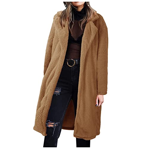 Rpporm Übergangsmantel Damen Herbst Frauen außerhalb dünner Outwear Winter feste lange Strickjacke langärmliger warmer Mantel Freizeitmantel Rave Mantel Damen (Brown, XXL) von Rpporm