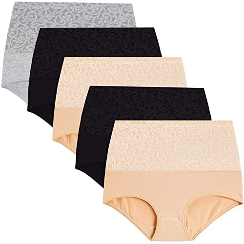 Rpporm Unterhosen Damen 5er Pack Baumwolle Hohe Taille Unterwäsche Stretch Atmungsaktiv Panties Weich Frauen Slips Bauchkontrolle Weiche Pantys Hipster Volle Abdeckung Taillenslip Mehrpack von Rpporm