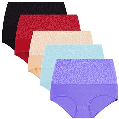 Rpporm Unterhosen Damen 5er Pack Baumwolle Hohe Taille Unterwäsche Stretch Atmungsaktiv Panties Weich Frauen Slips Bauchkontrolle Weiche Pantys Hipster Volle Abdeckung Taillenslip Mehrpack von Rpporm