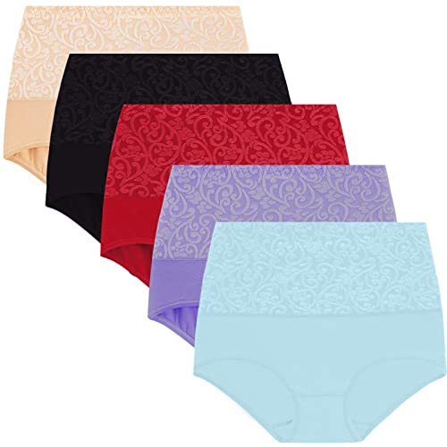 Rpporm Unterhosen Damen 5er Pack Baumwolle Hohe Taille Unterwäsche Stretch Atmungsaktiv Panties Weich Frauen Slips Bauchkontrolle Weiche Pantys Hipster Volle Abdeckung Taillenslip Mehrpack von Rpporm