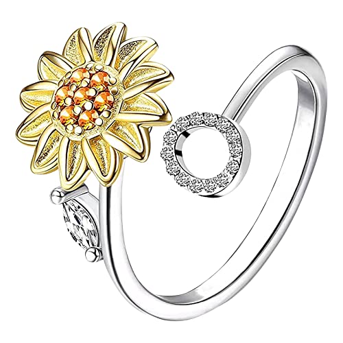 Sonnenblume 26 Buchstaben drehbarer Ring für Frauen Modeschmuck beliebte Accessoires für Ehefrau Schwarze Ringe Herren (O, One Size) von Rpporm