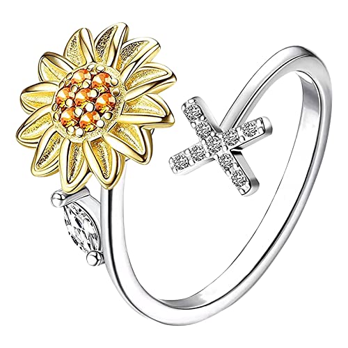 Sonnenblume 26 Buchstaben drehbarer Ring für Frauen Modeschmuck beliebte Accessoires für Ehefrau Schwarze Ringe Herren (X, One Size) von Rpporm