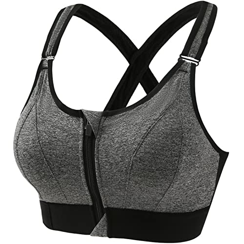 Sport BH Vorne Verschließbar Große Größen Ohne Bügel Starker Halt Workout Yoga Bra Gym Sport BH Mit Reißverschluss Damen Fitness Push Up Gepolstert von Rpporm